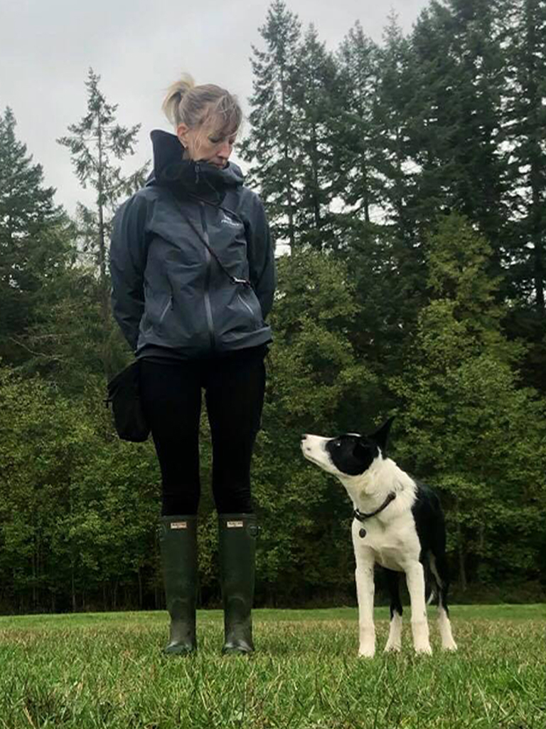 Wild at Heart trainer Emily Priestley with her dog looking at each other